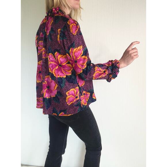WARM Pink Floral Print Oversized Silk Blouse US Small - Picture 8 of 16